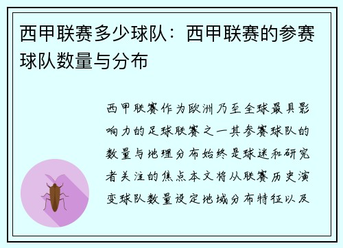 西甲联赛多少球队：西甲联赛的参赛球队数量与分布